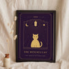 Halloween Tarot Card Print - plum cat tarot card leaning on a shelf