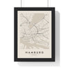 Hamburg street map poster in cream, minimal city map print framed in a black frame