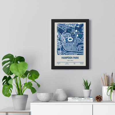 Hampden Park Scotland football stadium map poster framed on wall