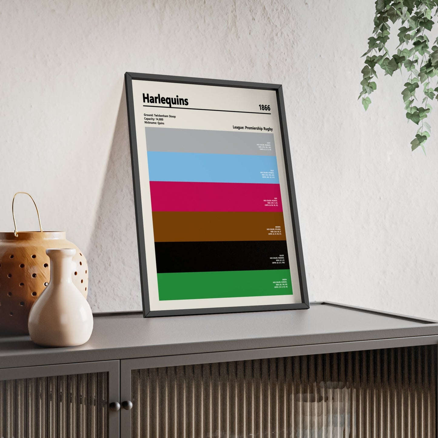 Framed Harlequins colour swatch print