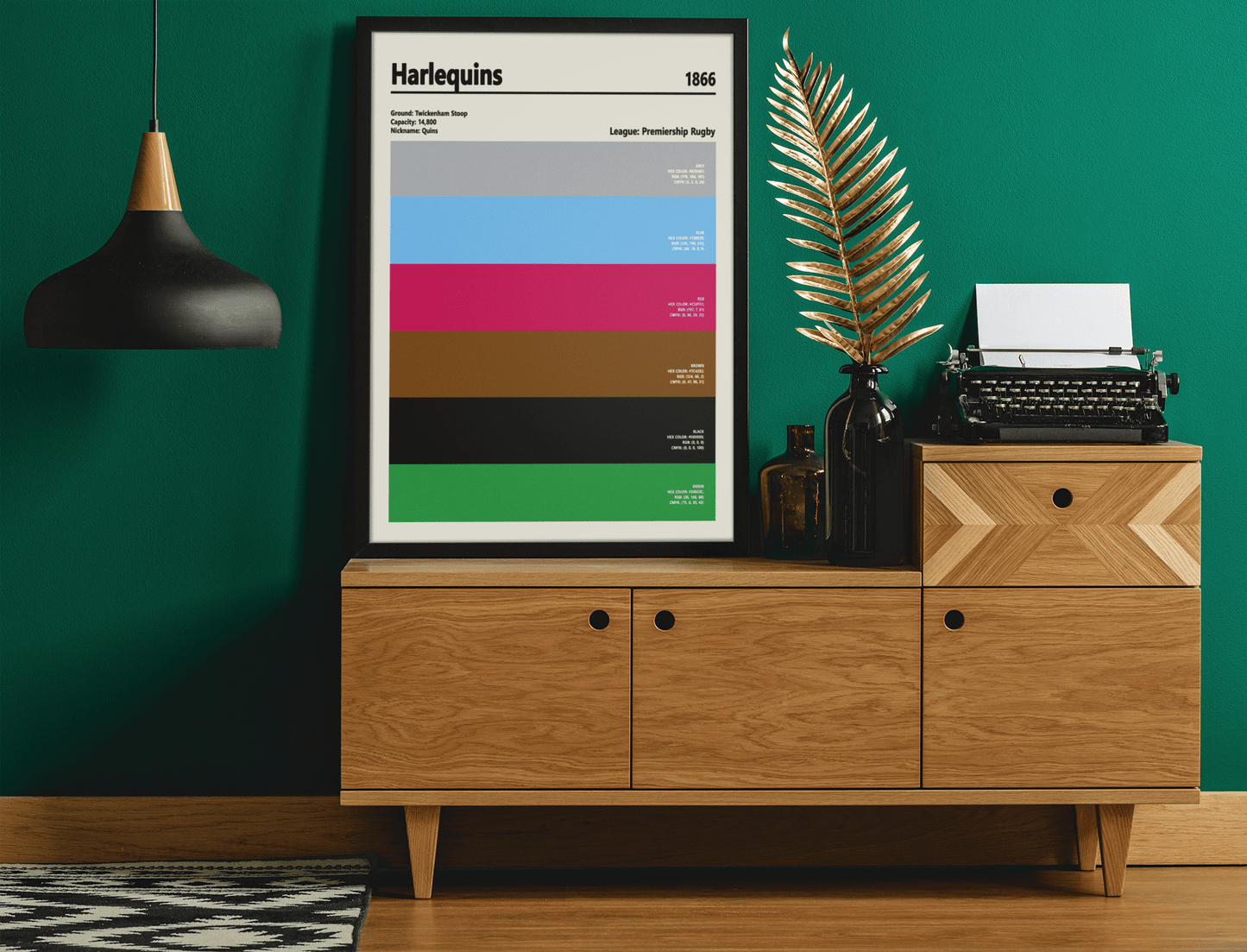 Framed Harlequins colour swatch print wall display