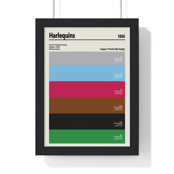Harlequins colour swatch poster framed in Poster Kingz black frame