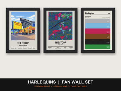 Harlequins Fan Wall Set | The Stoop Print, Stadium Map & Club Colours