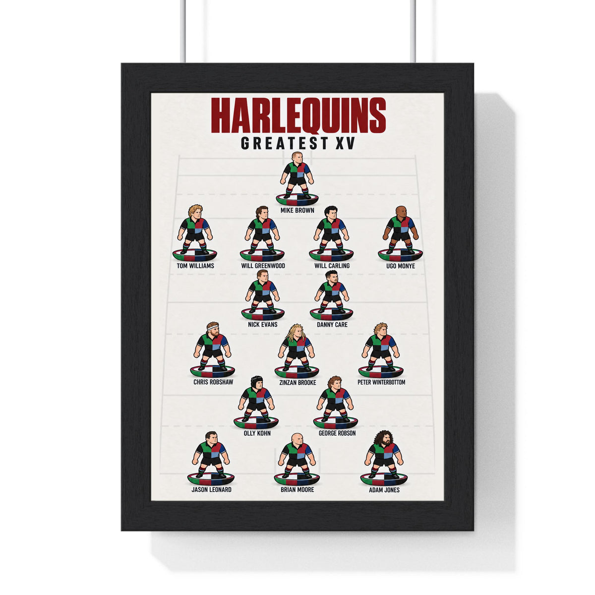 Harlequins Greatest XV print in a black frame
