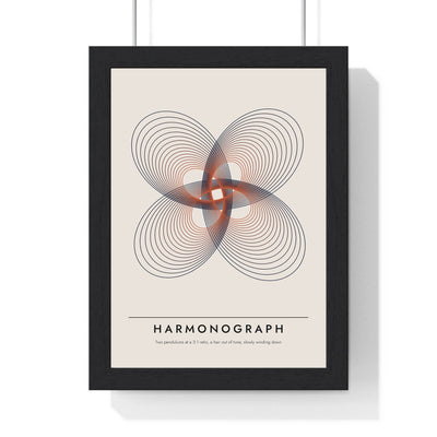 Harmonograph print framed in a black frame, ready to hang