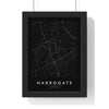 Harrogate street map poster in black, minimal city map print framed in a black frame