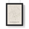 Harrogate street map poster in cream, minimal city map print framed in a black frame