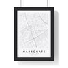 Harrogate street map poster in white, minimal city map print framed in a black frame