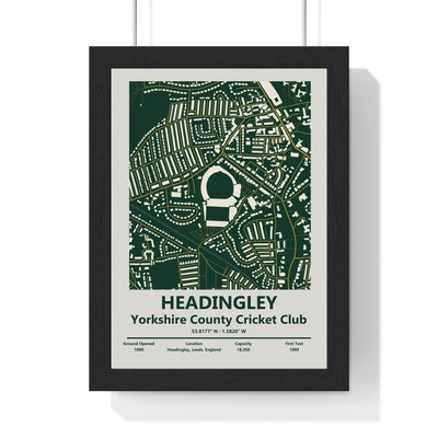 Headingley map print framed in a black frame, ready to hang