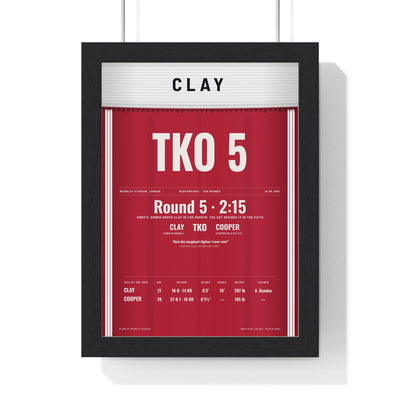 Clay v Cooper 1963 Boxing Poster framed in a black frame, ready to hang