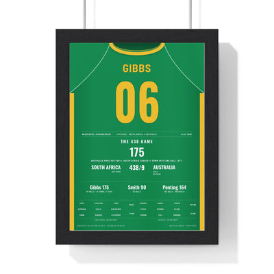 Herschelle Gibbs Johannesburg 2006 Cricket Poster - 438 Game Shirt Print framed in a black frame, ready to hang