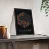 Hexagonal Maze print framed and leaning on a sideboard