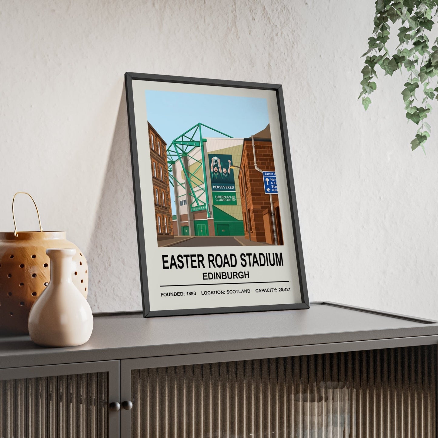 Framed Hibernian Easter Road Stadium poster