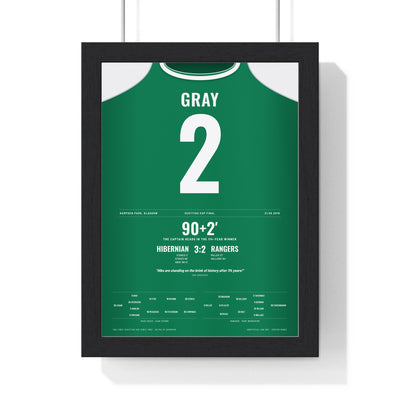 Hibernian Scottish Cup Final 2016 Poster - David Gray 2 Hampden Shirt Print framed in a black frame, ready to hang