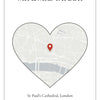 Personalised Wedding Venue Heart Map Print - design detail