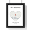 Personalised Wedding Venue Heart Map Print - framed print