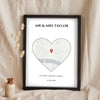 Personalised Wedding Venue Heart Map Print - Lifestyle - leaning in a frame with dried flowers