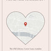 Personalised Wedding Venue Heart Map Print - blush design