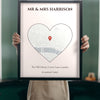 Personalised Wedding Venue Heart Map Print - Lifestyle - held up in a bright room
