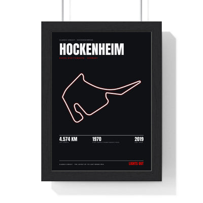 Hockenheim Circuit print framed in a black frame, ready to hang