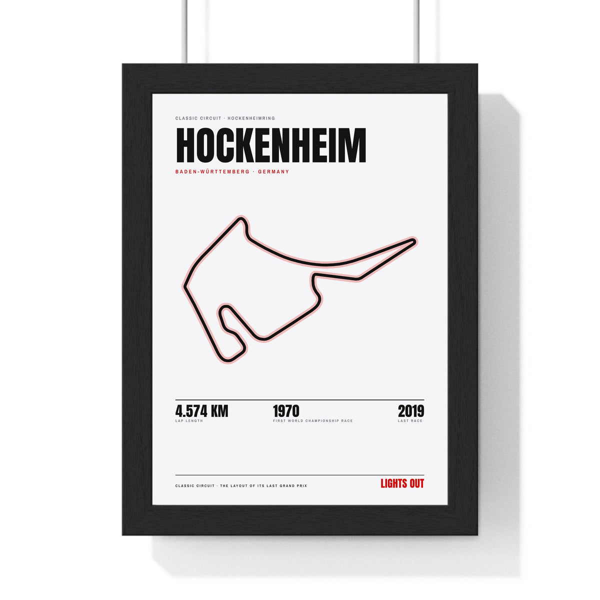 Hockenheim Circuit print White framed in a black frame, ready to hang