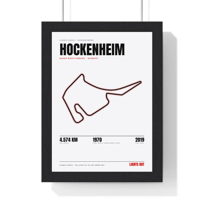 Hockenheim Circuit print White framed in a black frame, ready to hang