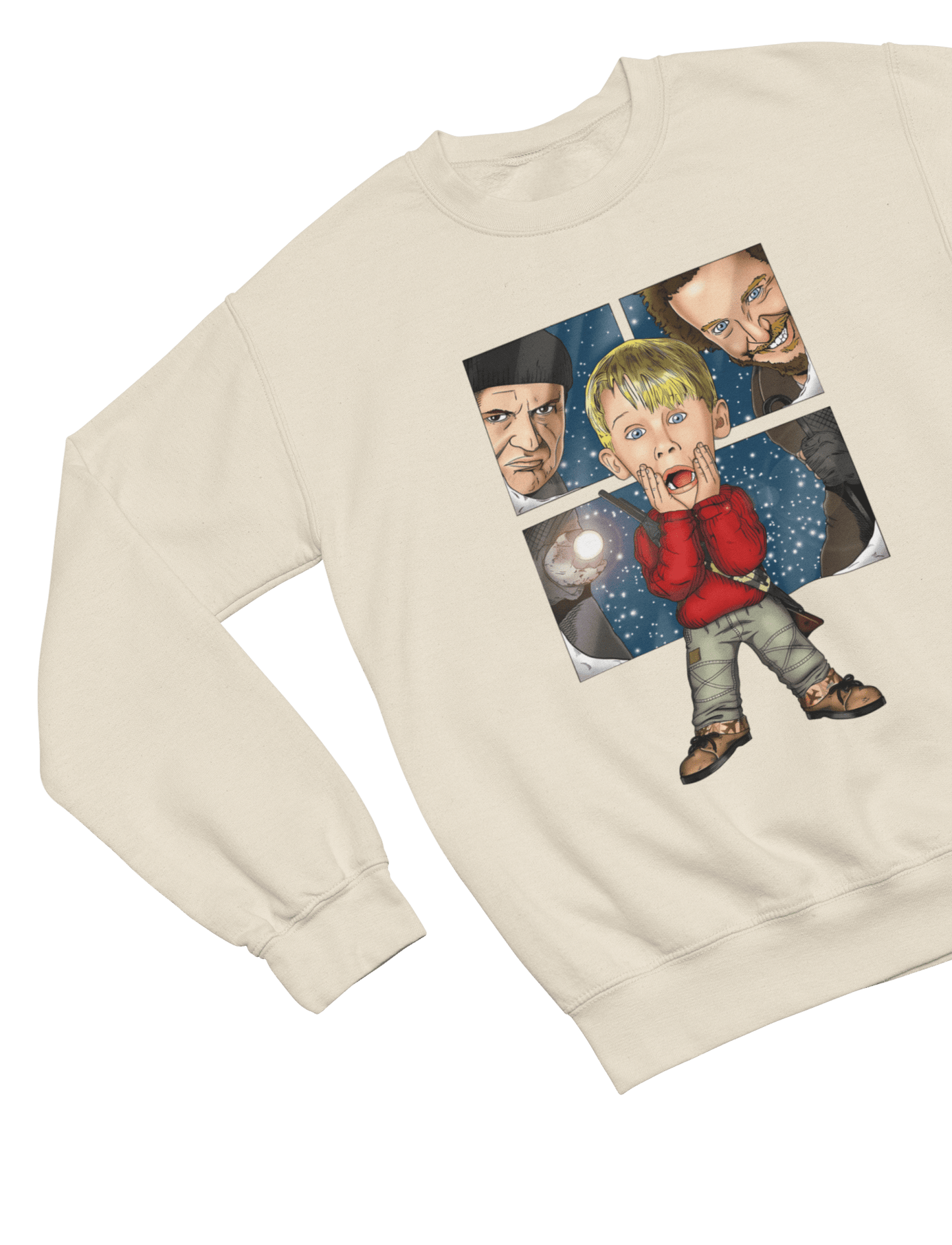 Black t-shirt with Home Alone Christmas Jumper & - Kevin McCallister Parody back view