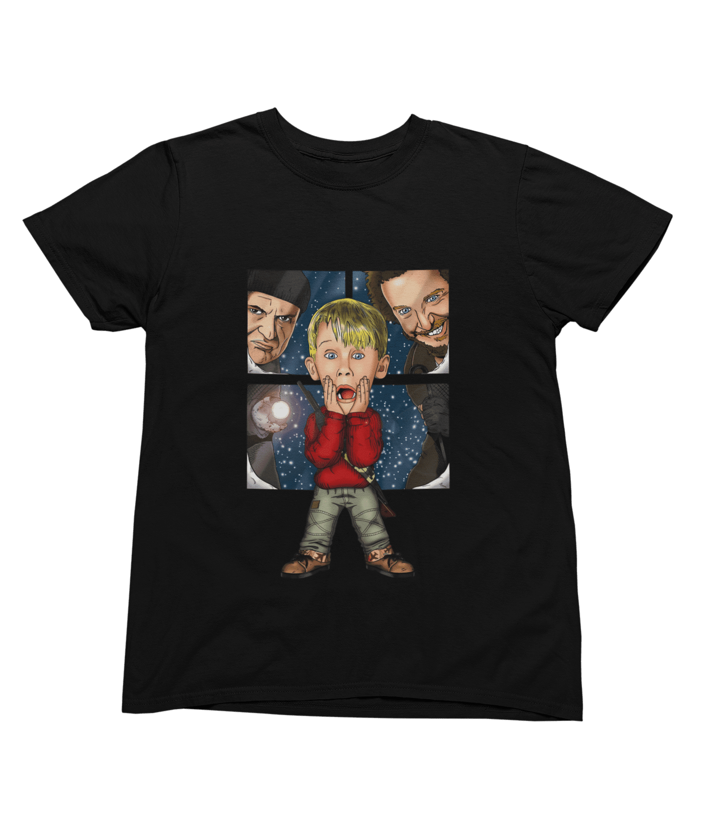 Green t-shirt with Home Alone Christmas Jumper & - Kevin McCallister Parody