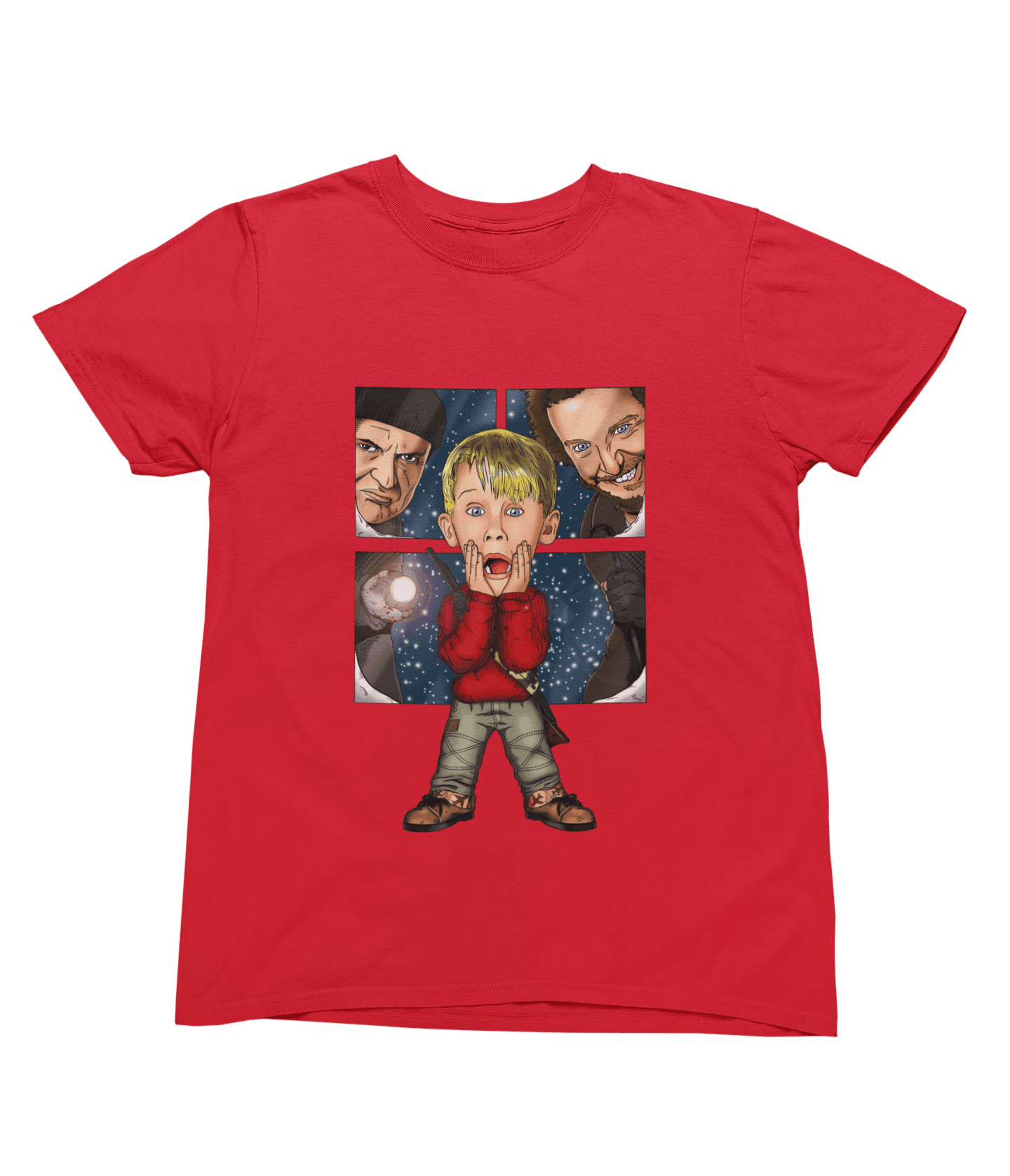 Blue t-shirt with Home Alone Christmas Jumper & - Kevin McCallister Parody