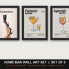 Home Bar Wall Art Set | Set of 3 Prints: Guinness, Pornstar Martini, Aperol Spritz - framed prints shown together as a set