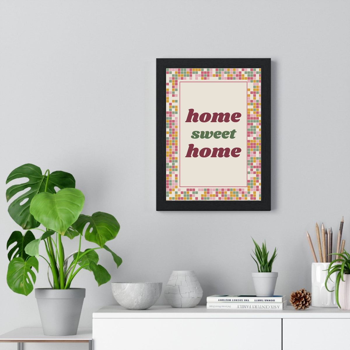 Home Sweet Home Print framed on a living room wall