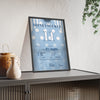 Honeysuckle Champion Hurdle 2021 Horse Racing Poster - Unbeaten Mare Silks Print framed and leaning on a sideboard
