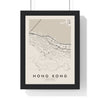 Hong Kong street map poster in cream, minimal city map print framed in a black frame