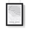 Hong Kong street map poster in white, minimal city map print framed in a black frame