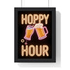 Hoppy Hour Neon Print framed in a black frame, ready to hang