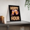 Hoppy Hour Neon Print framed and leaning on a sideboard