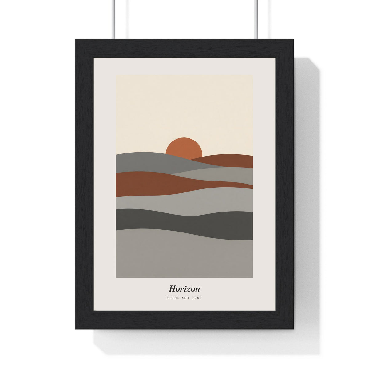 Horizon Abstract Print - Home Office Wall Art framed in a black frame, ready to hang