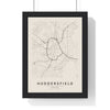 Huddersfield street map poster in cream, minimal city map print framed in a black frame