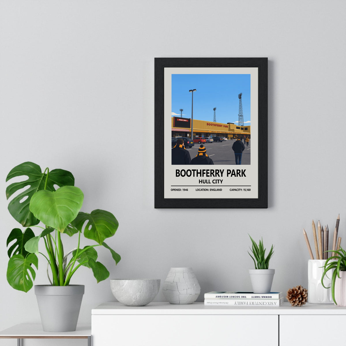 Hull City Boothferry Park Stadium Print framed on a living room wall