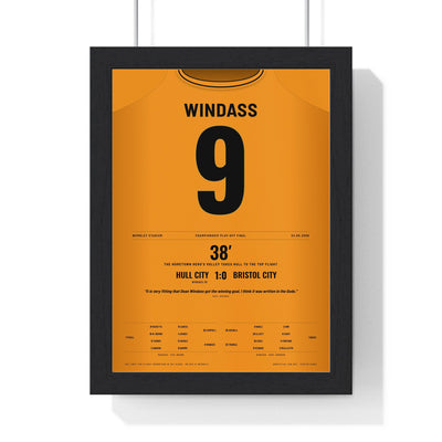 Hull City Play-Off Final 2008 Poster - Dean Windass 9 Wembley Volley framed in a black frame, ready to hang