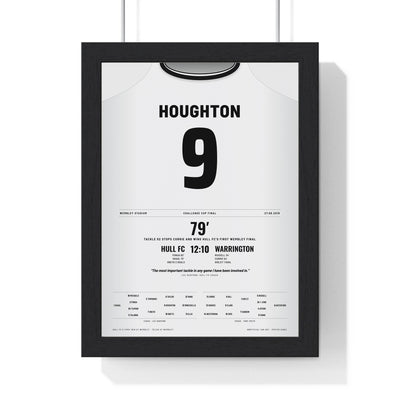 Hull FC Challenge Cup Final 2016 Poster - Danny Houghton 9 Tackle 52 Wembley Rugby League Print framed in a black frame, ready to hang