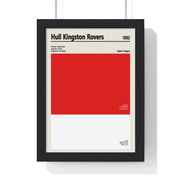 Framed Hull Kingston Rovers colour swatch poster red and white rugby wall art