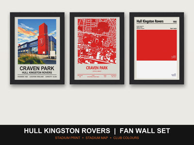 Hull Kingston Rovers Fan Wall Set | Craven Park Print, Stadium Map & Club Colours