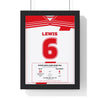 Hull KR Grand Final 2025 Lewis 6 print framed in a black frame, ready to hang