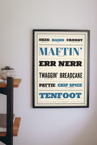 Hull Sayings Print framed on a wall