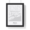 Hull street map poster in white, minimal city map print framed in a black frame