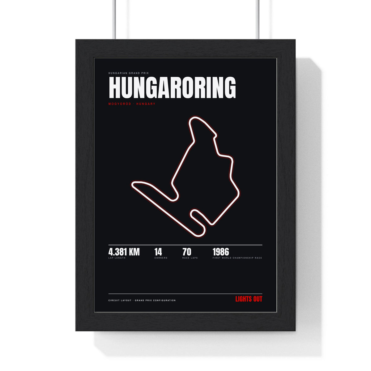 Hungaroring Circuit print framed in a black frame, ready to hang