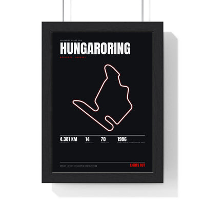 Hungaroring Circuit print framed in a black frame, ready to hang