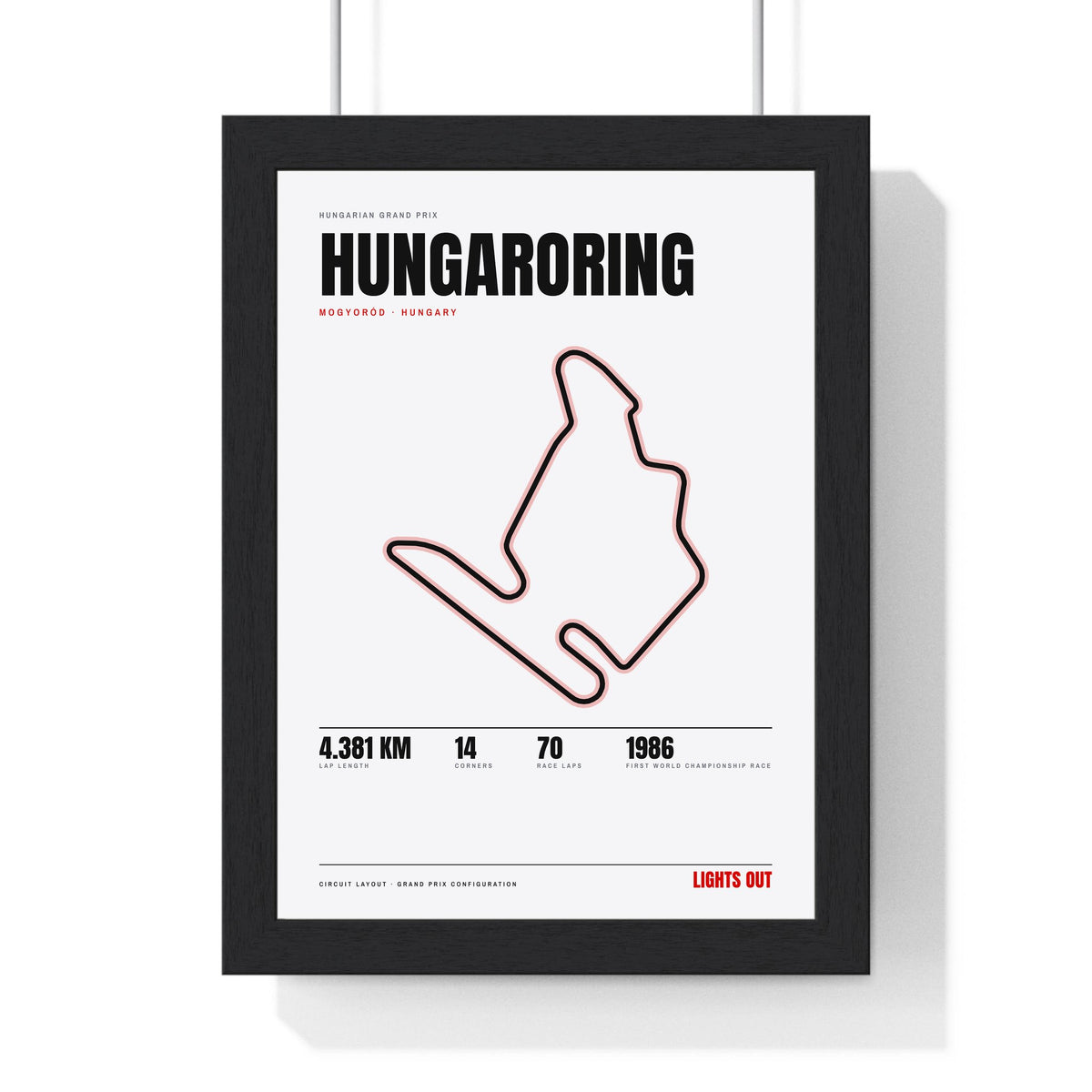 Hungaroring Circuit print White framed in a black frame, ready to hang