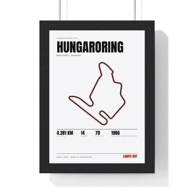 Hungaroring Circuit print White framed in a black frame, ready to hang
